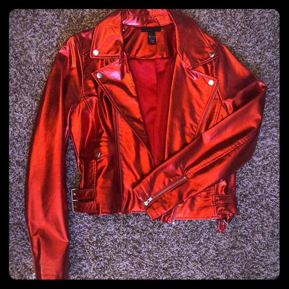 REVOLVE Red Metallic Faux Leather Jacket